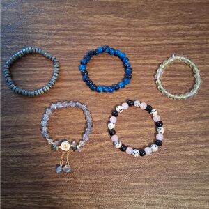 Elegant Beaded Bracelet Set - Blue, Black, Gold, Brown